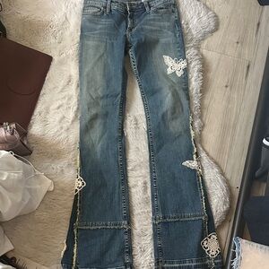 Allen B. By Allen Schwartz Blue Lace-Appliqué Flare Jeans